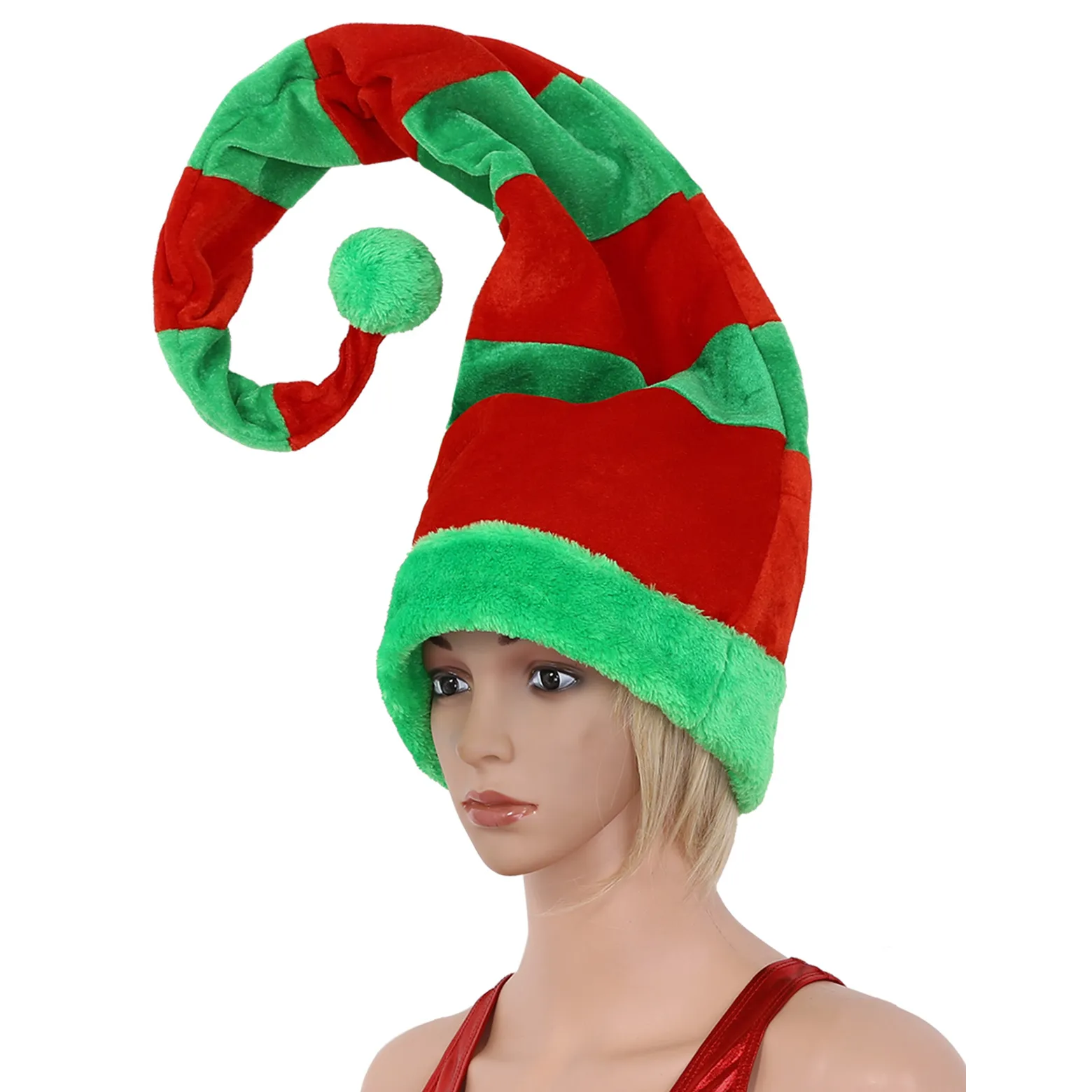 60x90 cm Hat elfo Cappello di Natale Novità per adulti Funny Long piegabile a strisce lussureggianti peluche di peluche peli