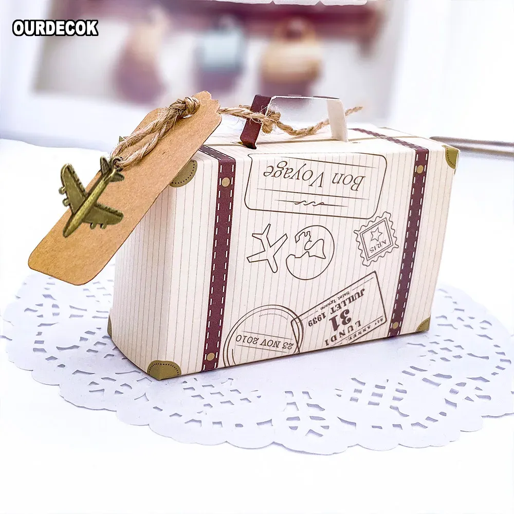 Suitcase Candy Boxes Travel Classic Elegant Theme Gift Box Wedding Birthday Anniversary Party Favor Boxes With Airplane Hanging