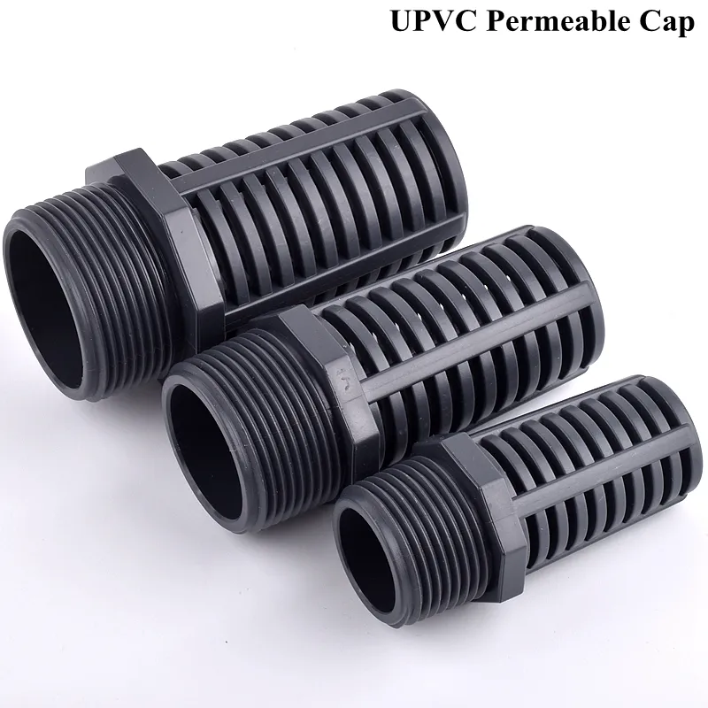 1/2" ~2" Male Thread UPVC Aquarium Water Pump Filter Fish Tank Water Inlet Filter PVC Pipe Connector Permeable Cap Strainer Mesh