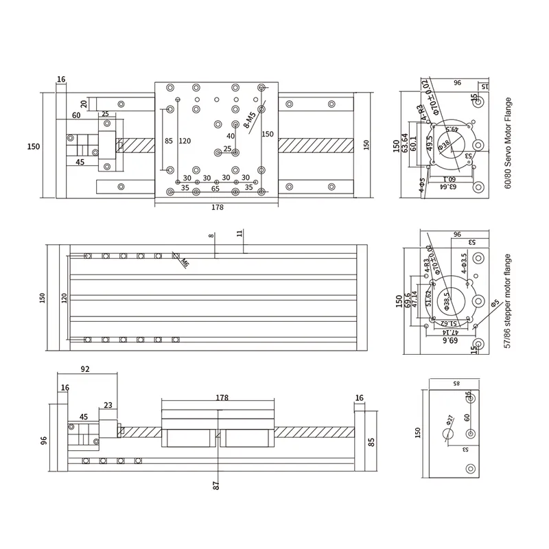 150mm Travel Fully Enclosed Linear Actuator Stage With NEMA23 Stepper Motor & SFU1605 Ballscrew - For CNC X Y Z Axis
