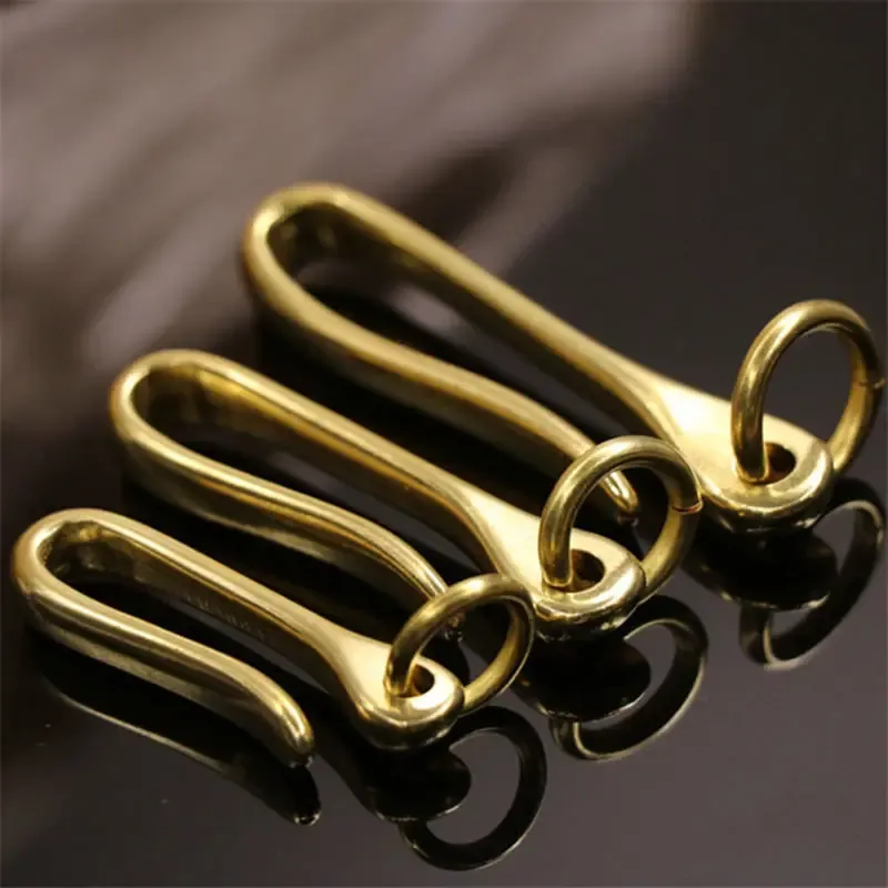 1 x Solid Brass Belt U Hook Keychain Key Ring Wallet Fob Clip Retro Vintage Fish Hook with O ring 3 Sizes Available