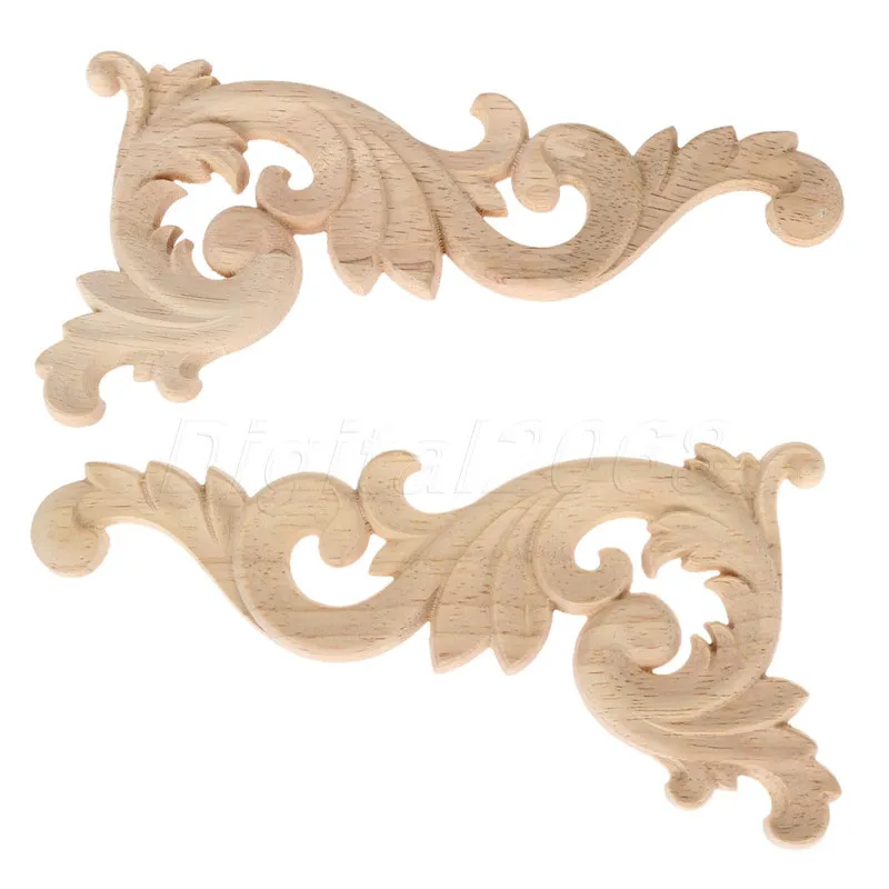 Wood Carved Corner Onlay Applique Frame Decorate Wall Doors Furniture Decorative Figurines Wooden Miniatures 15*8CM Left/Right