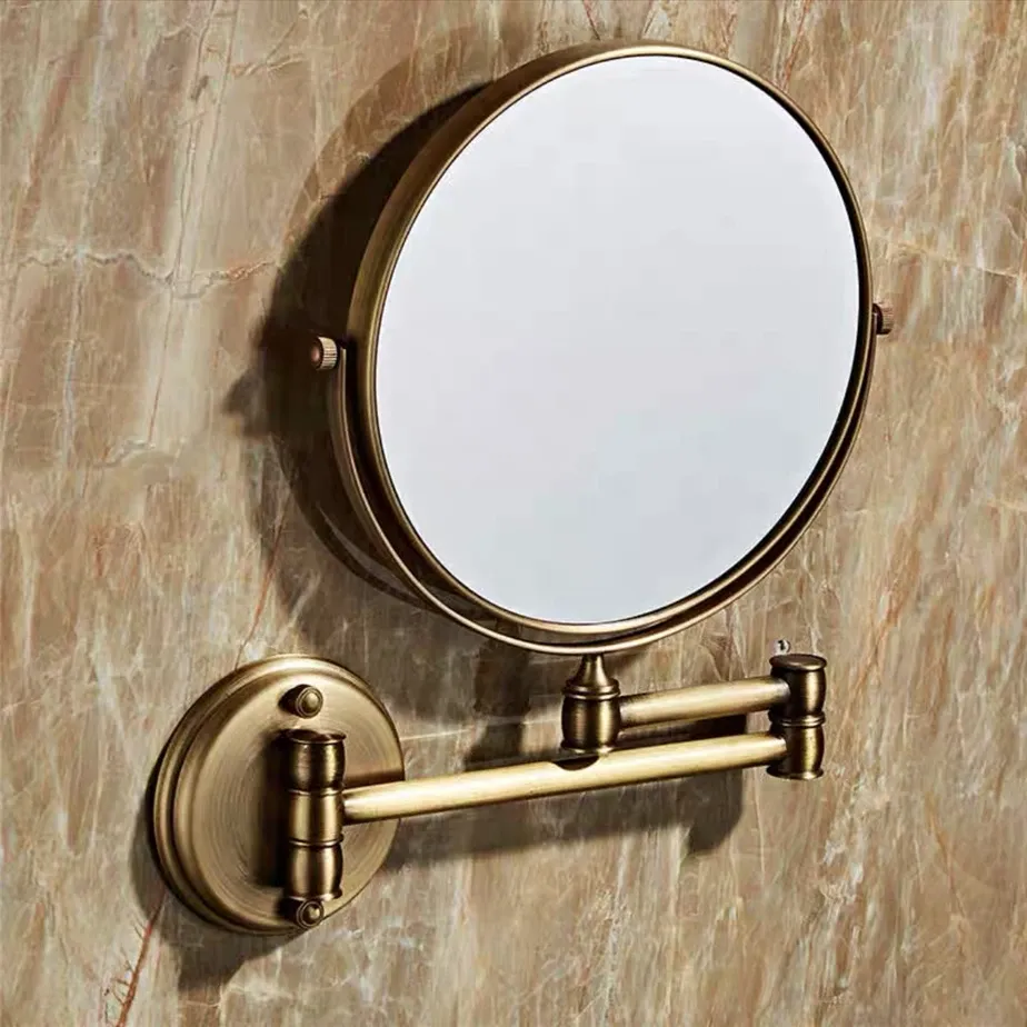 Bathroom Mirror Makeup Mirror Black/Gold Brass Wall Hanging Folding Vanity Mirror Telescopic Dual Side Magnifying Beauty Mirrors