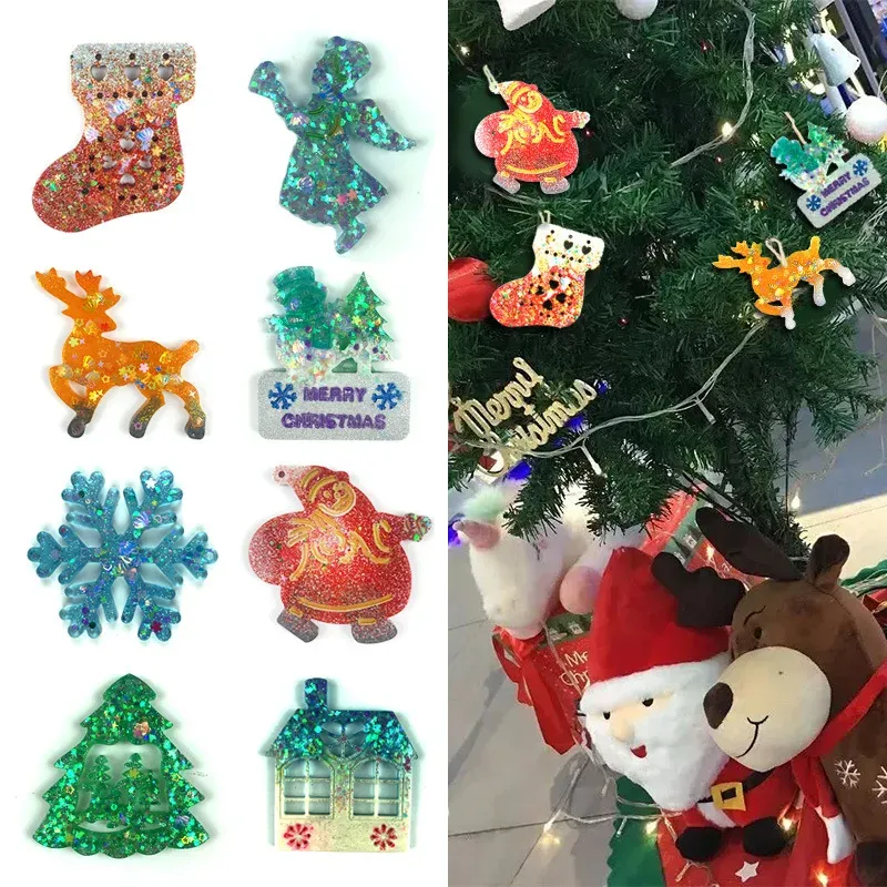 Pingente de Natal DIY resina epóxi molde de silicone árvore de natal alces floco de neve pingente de pingente de molde de natal decoração tags penduradas