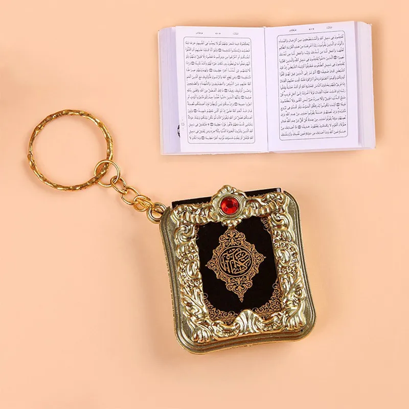 50 PCS / lot Gold Silver Arabe Real Coran Keychain Eid Mubarak Mascot Muslim Party Event Memorial Gift for Guest