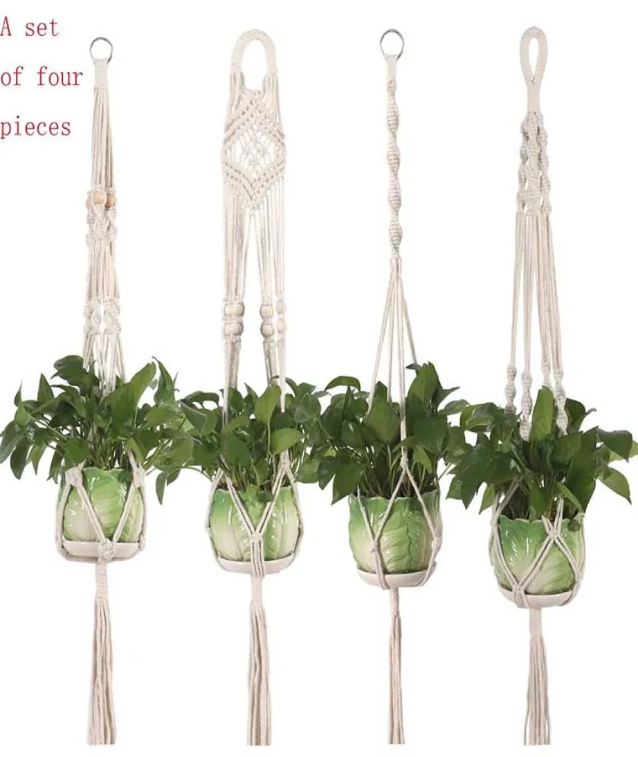 Flower pot hanging basket Plant Hanger Hook Flower Pot Handmade Knitting Natural Fine Cordage Planter Holder Basket Balcony Decora8199504