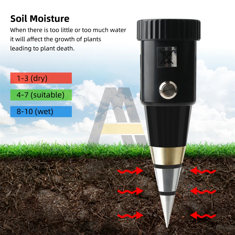 Handheld Soil umidade PH Medidor de acidez Testador de umidade Sonda de sensor de metal 3 ~ 8ph 1-8 Higrômetro para plantar a ferramenta de jardim