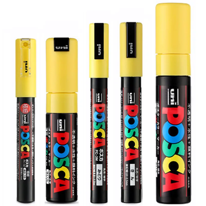 Uni Posca akrylfärgmarkörpennor Set Plumones Marcadores PC-1M 3M 5M/8K/17K för färgkonstartiklar Stationer.