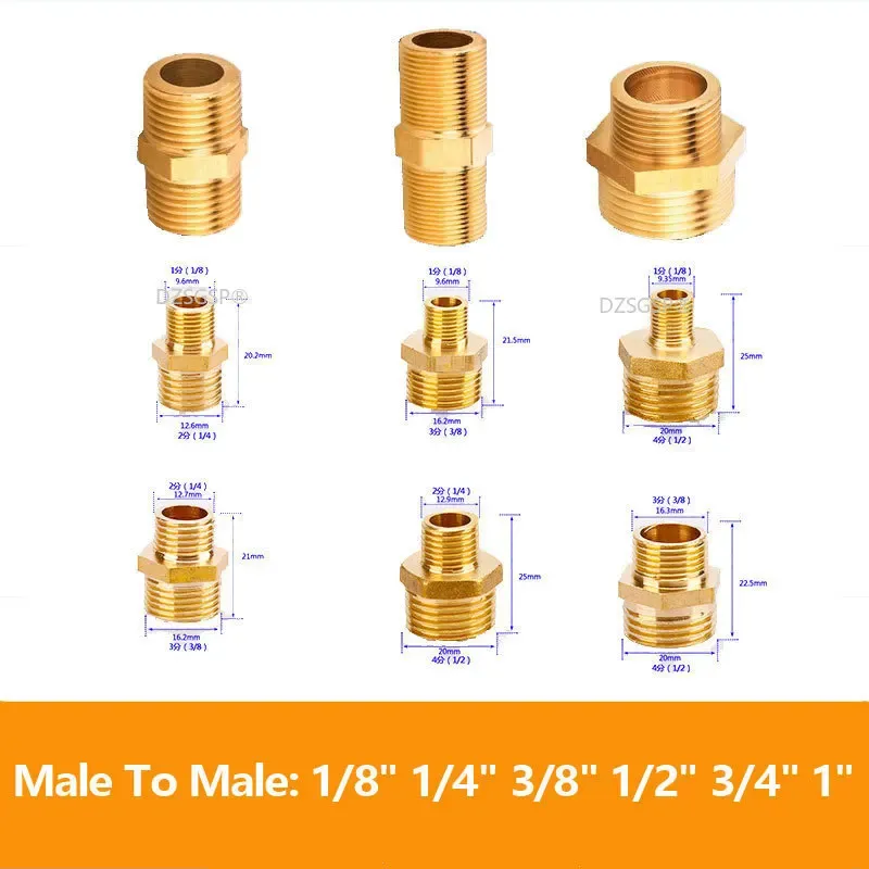 1/8 "1/4" 3/8 "1/2" 3/4 "1" mannelijke draad messing pijp gelijk reducterende tepelfittingen messing snel adapters connectoren