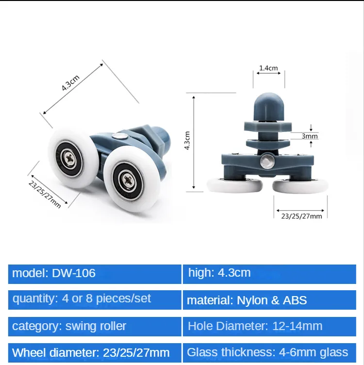 4pcs-8pcs/set 23mm 25mm sürgülü duş kabin aksesuarları cam kapı rulo rulo kasnağı runner çift sallanan pop-up donanım