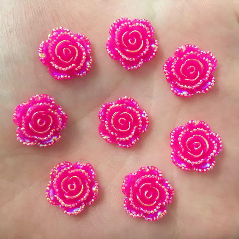 Nya 60 st 14mm ab harts rose flatback blomma stenklippsbok bröllopsknappar diy r22*3