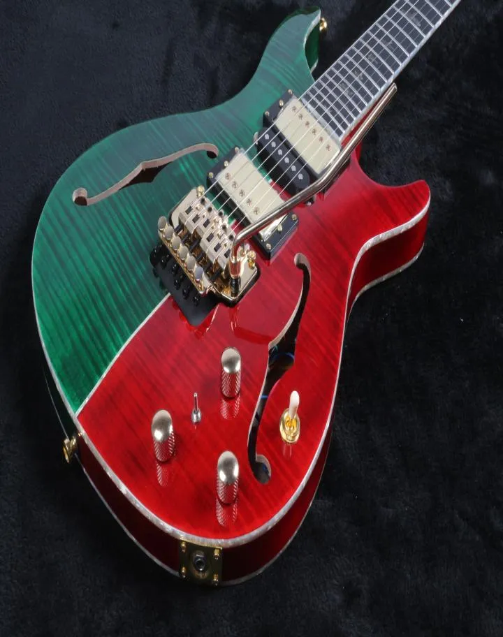 Anpassad privat Green Red Reed Smith Guitar Flame Maple Hollowbody II Guitar China Electric Guitar7297710