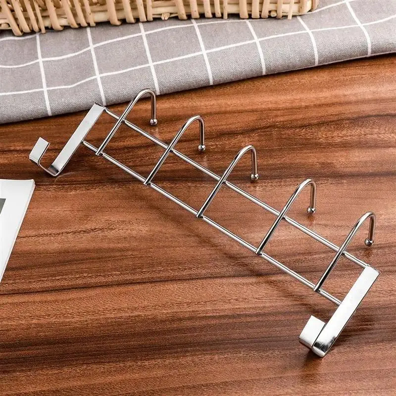 Hooks Over The Door 5 Home Bathroom Organizer Rack Clothes Coat Towel Hanger Stainless Steel Good Load-Bearing Wrought 24.5x9cm