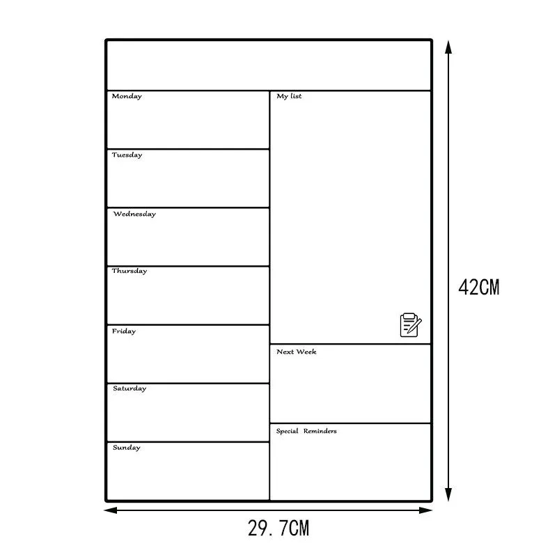 A3 Magnetic Weekly Planner Board Folha de quadro para o calendário de placa branca semanal de cozinha multiuso para planejamento de menu para planejamento