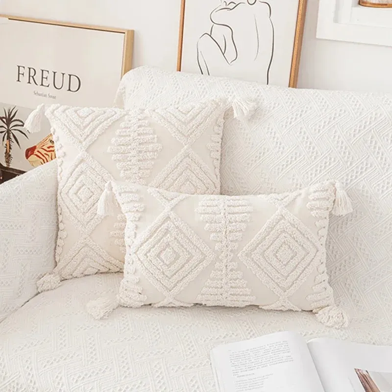 Tassels Cushion Cover 45x45cm/30x50cm Beige White Pillow Covers Decorative Pillow Case Square Home Boho Decor Macrame Pillowcasefor Boho Decor Pillowcase