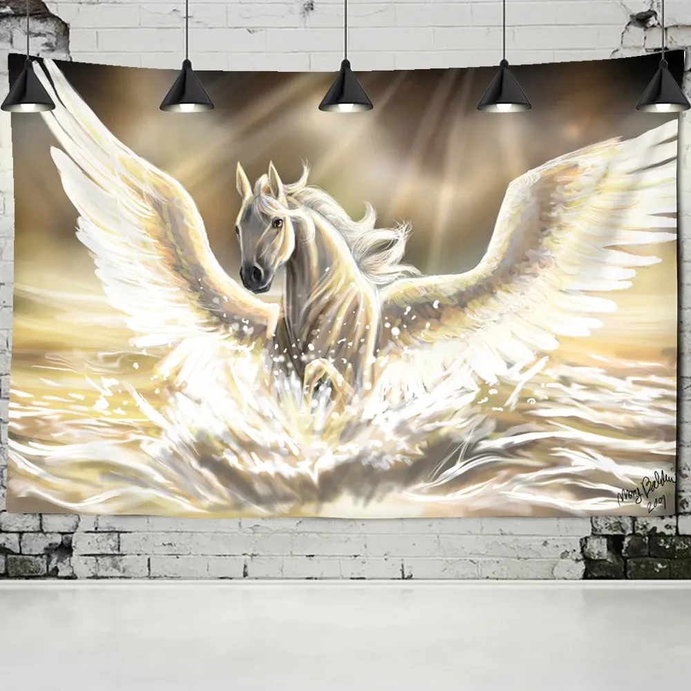 Fantasy Pegasus Animal Tapestry Flying Horse Wall hangende muur Tapijt Tapijt Hippie Wall tapijten Dorm Decor Psychedelic Home Tapestry