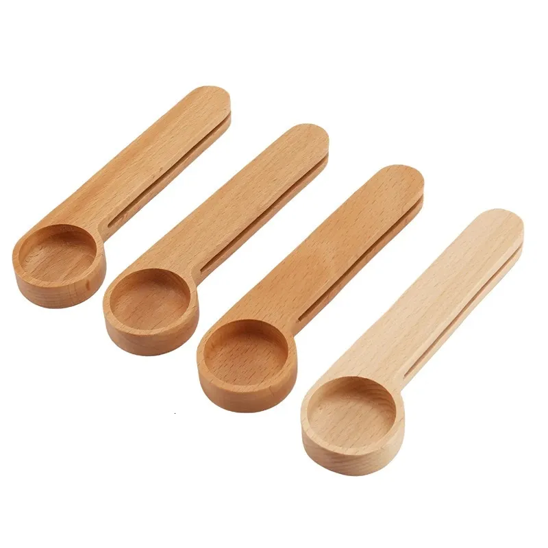 Yo4pieces Wood Coffee Scoop med klippmätskedens tepåse som är lös för 240410