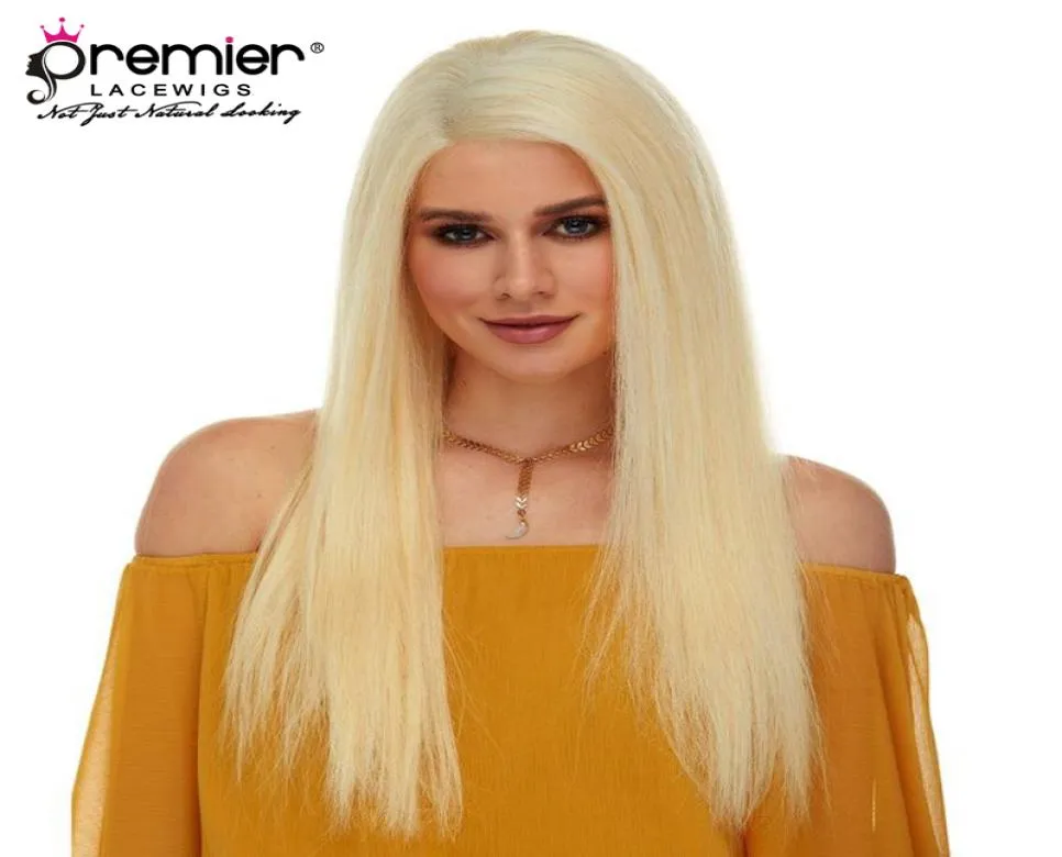 Premier 613 Blonde Color Lace Full Human Wigs Brazia Virgin Hairs Silk Straight 613 Blonde Color Wigs6233879