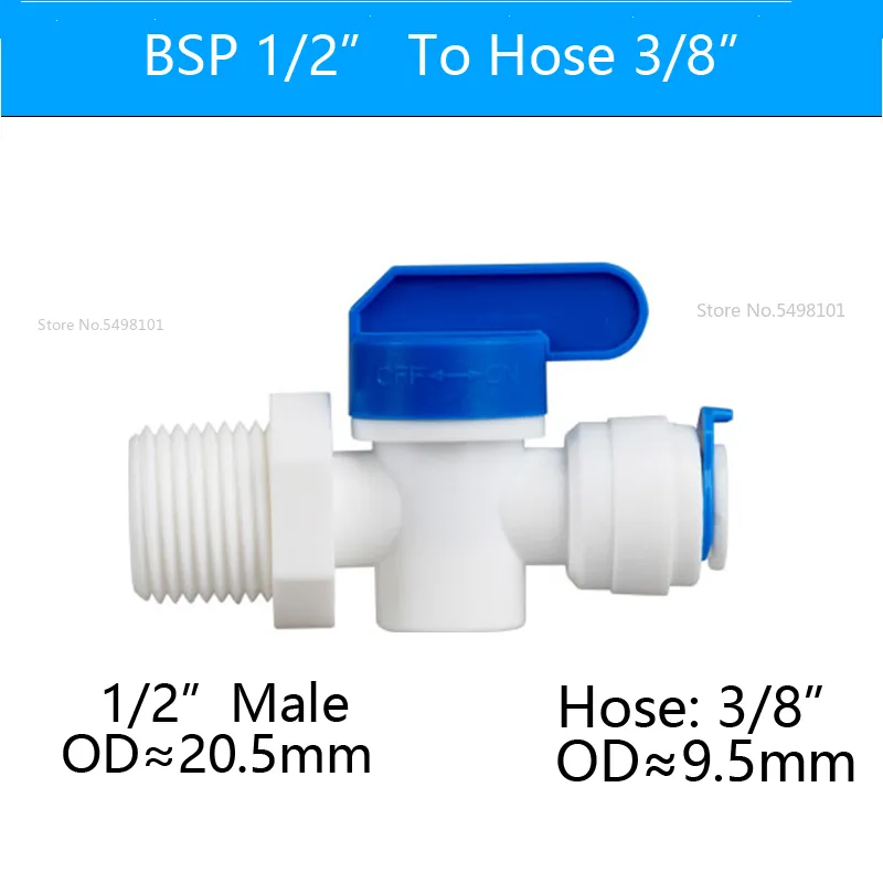 Ro Water rakt 1/4 "3/8" OD -slang 1/4 "BSP 1/2" Manlig tråd Quick Connect Fittings Plastkulventil Reveser Osmosis Fitting