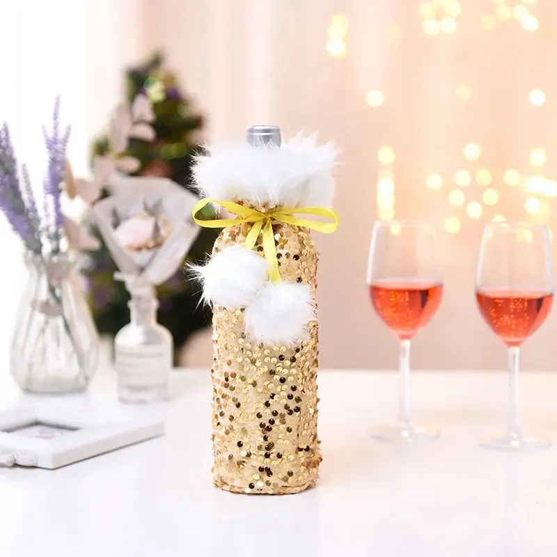 Christmas Wine Decorations for Home Sequin Cloth Wine Bottle Cover Snowman Stocking Gift Holders Xmas Navidad Decor New Year