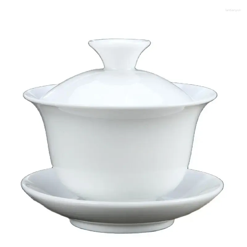 Plateaux de thé en porcelaine blanche tasse de bol recouvert à la main.