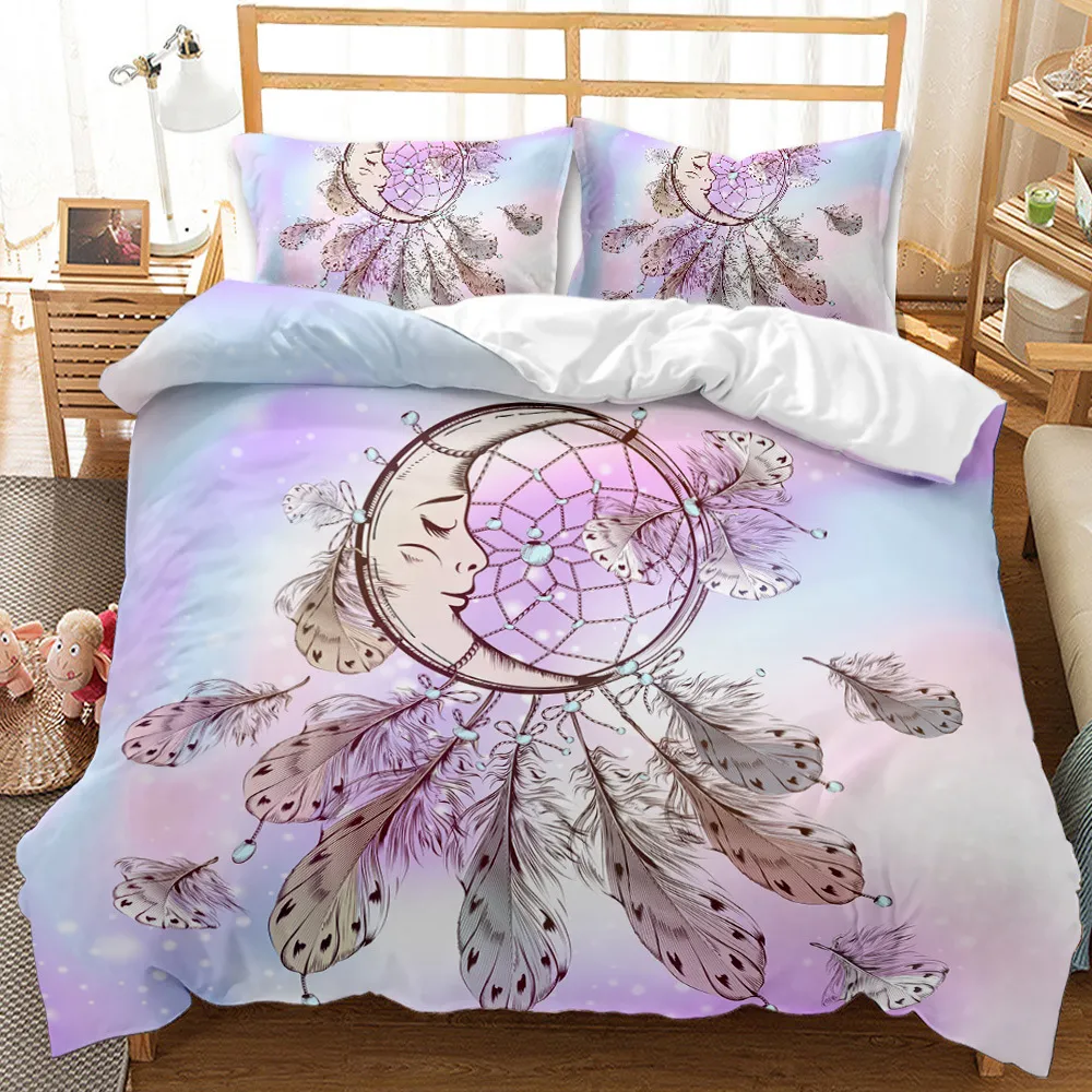 Färgglada täcke omslag Set Dream Catcher Sängkläder Set Feather Mandala Comporter Cover med örngott för vuxna flickor sovrumsdekor