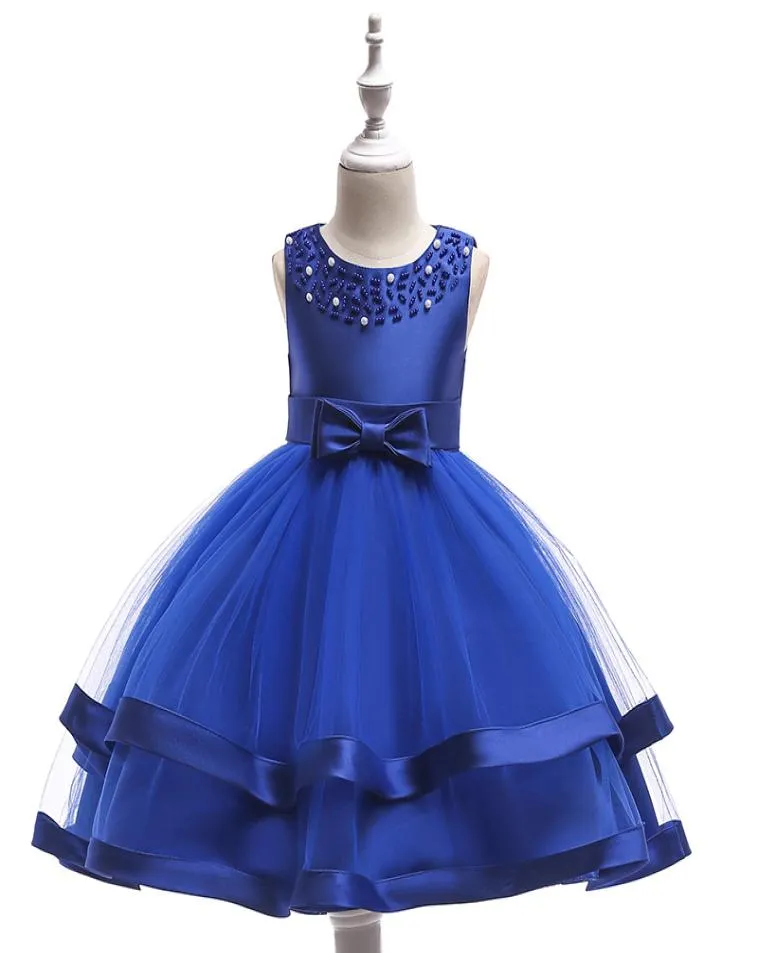 2018 Royal Blue Little Flower Girls Dresses Lace 3D Hand Made Flowers ärmlösa Bowk Peagen Dresses5500397