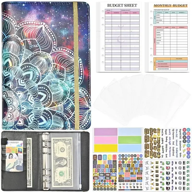 Notebooks Einsparungen Bindemittel nachfüllbar A6 Bindemittentasche für Füllpapier Lose Blatt Notebook Budget Blätter Planer Cover PU Leder Geld