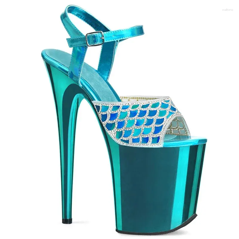 Sandals Women Summer Open Toe Comfy Patent Leather Buckle Strap 20CM Thin High Heels Waterproof Rhinestone Party Shoes