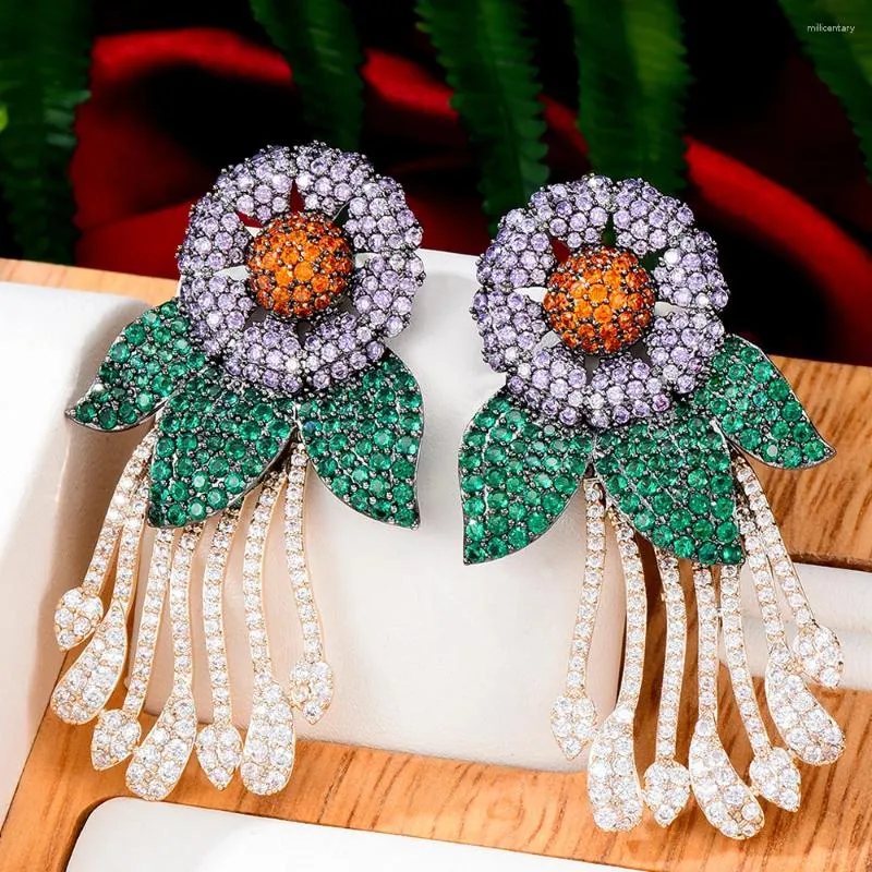 Dingle örhängen Godki Fashion Street Style Flowers for Women Wedding Party Cubic Zircon Dubai Bridal Earring Boucle D'Oreille Gift