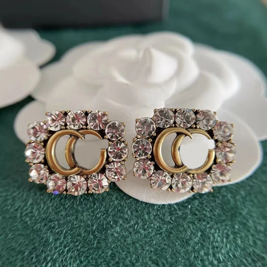 Women Designer Earrings Necklace Bracelet Brass Luxury Sets With Diamonds Hollow G Letter Pendant Fashion Jewelry