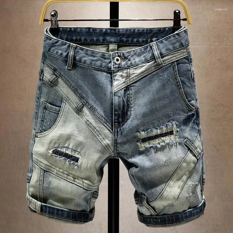 Herrshorts rippade denim utomhus jogging sport basket trendig mode hip-hop streetwear män kläder gym