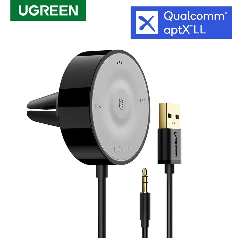 Ładowarki Ugreen Aptx LL Zestaw samochodowy Bluetooth Odbiornik Bluetooth 5.0 Audio Adapter MIC 3M Magnetyczne Podstawa Wentylacyjna Air Wentypin Podwójna ładowarka samochodowa USB