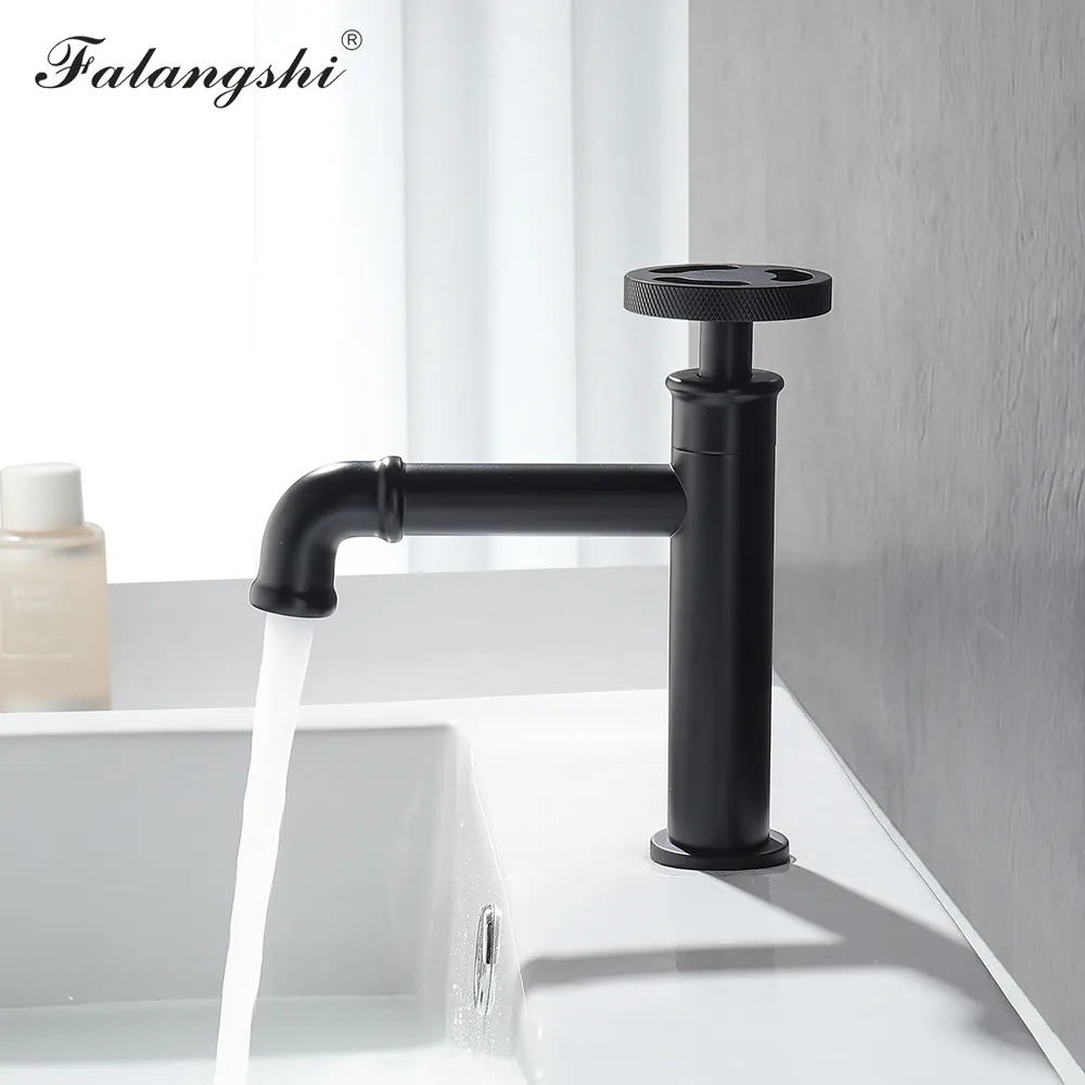 Basin Robinet Retro Industrial Style Single Cold Salle Bathroom Vessel Taps Taps Matte Black Brass Robinet Water Taps Deck Mount WB1103