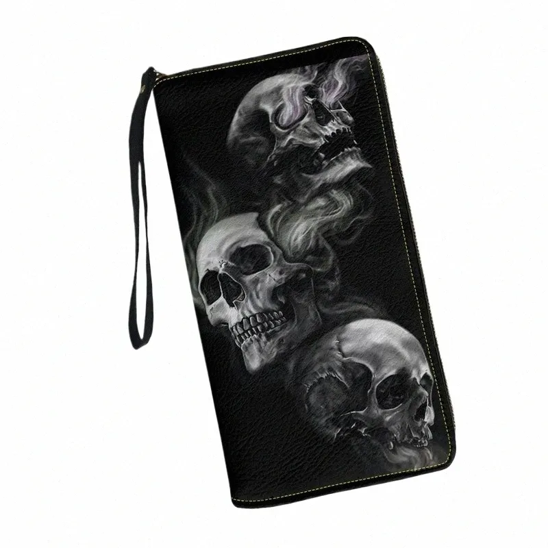 Belidome Skelet Skull Schwarze Brieftasche für Frauen rfid blockieren pu Leder Reißverschluss um Brieftaschen Clutch Armband Reise LG Geldbörse 33fm#