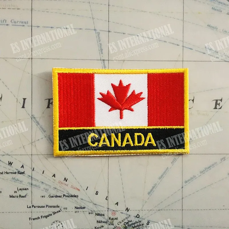 Kanada National National Flag Embroidery Patches Badge Shield Square Shape Pin One Set på tygarmbandets ryggsäcksdekoration