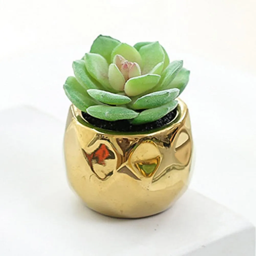 Artificial Plant Faux Succulent Decorative Vivid Golden Ceramic Pots PVC Faux Succulents Mini Potted for Garden