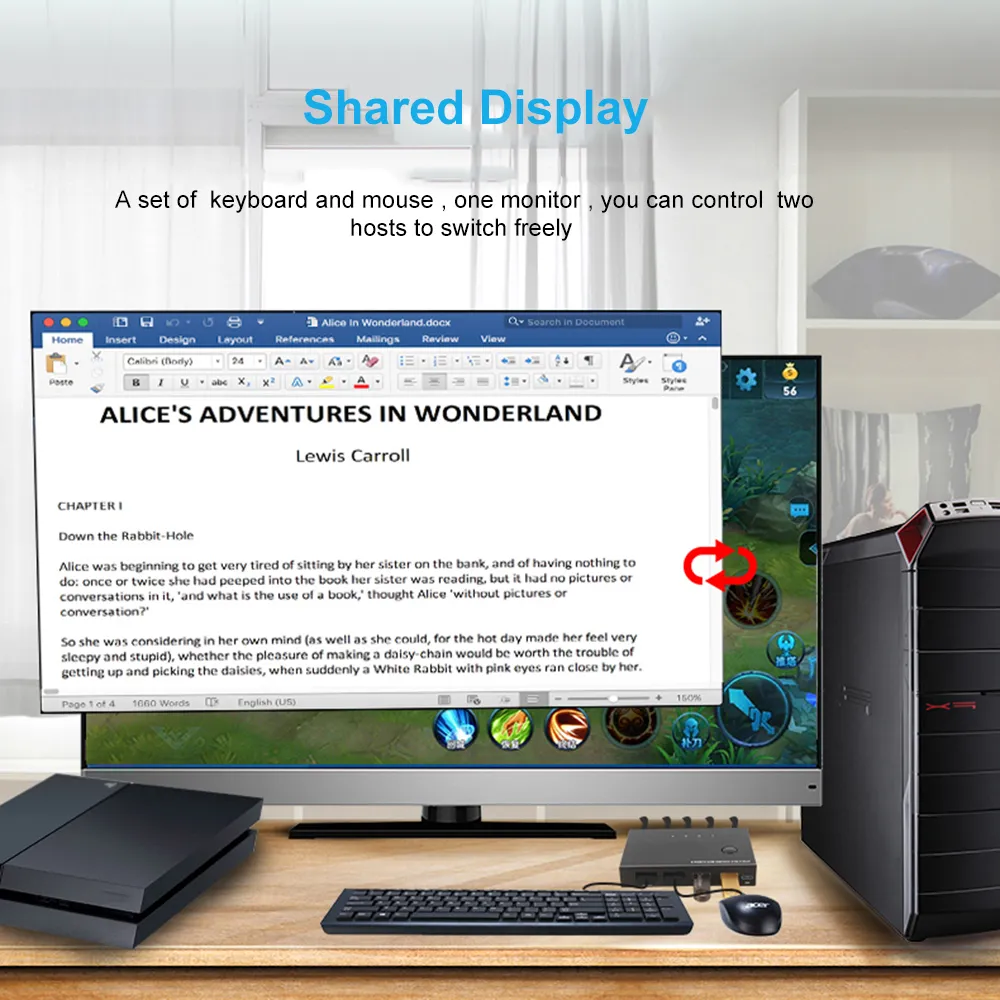 4K HDMI KVM Switch   2 Port USB HDMI Splitter, Plug... 