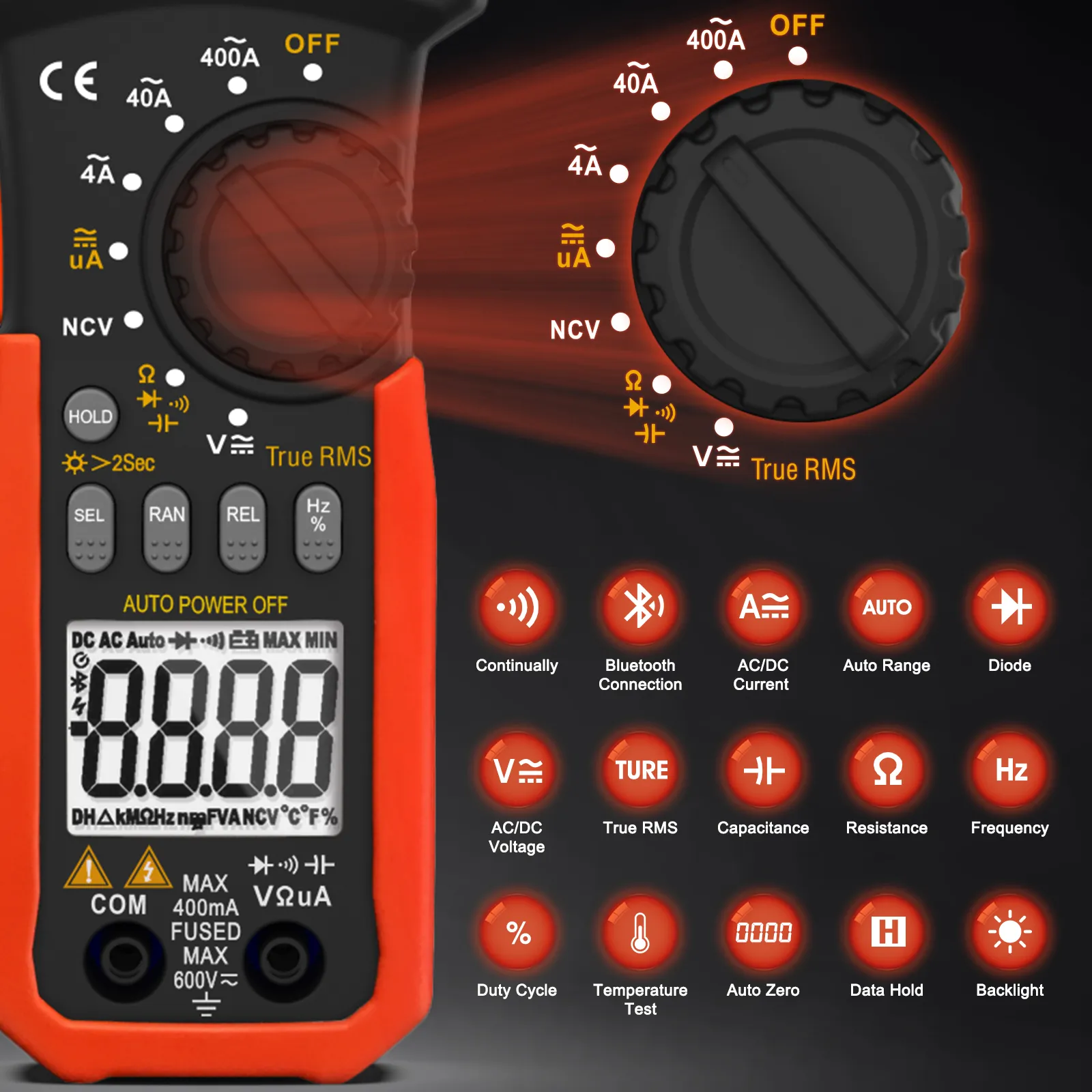 HoldPeak HP-7200C-APP Digital Clamp Meter Multimeter with Bluetooth and ...