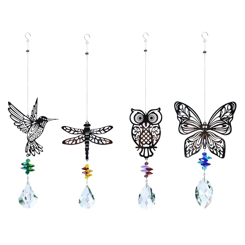 Crystal Suncatcher Prisms Verre Chandelier solaire Solaire Humming Owl Wind Chimes Rainbow Chaser Hanging Catcher Curtain Pendant