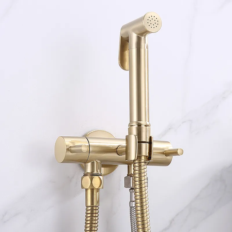 Brass Toilet Bidet Faucets Sprayer Black Handheld Bidet Sprayer Hand Shower Bidet Set Self Clean G1/2 Brushed Gold