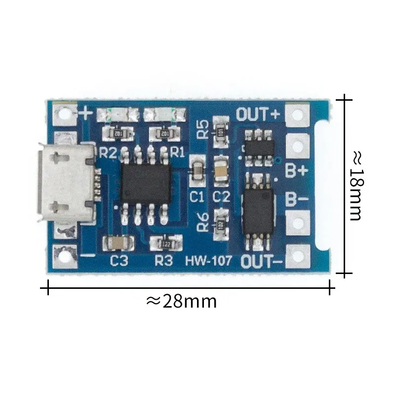 TP4056 +Funções duplas de proteção 4.2V 1A Micro USB 18650 Módulo de carregamento de carregamento de bateria de lítio