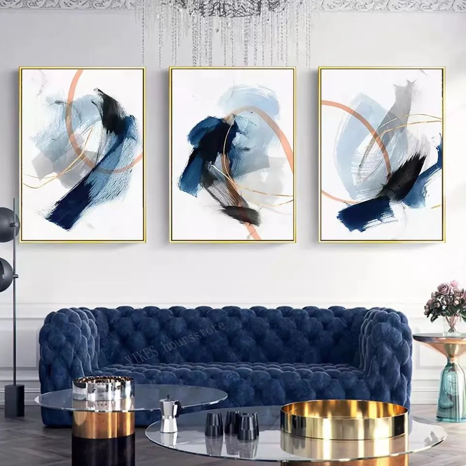 Özet sanat mavi suluboya tuval resim nordic mürekkep duvar sanat dekor minimalist poster baskı modern resim oturma odası