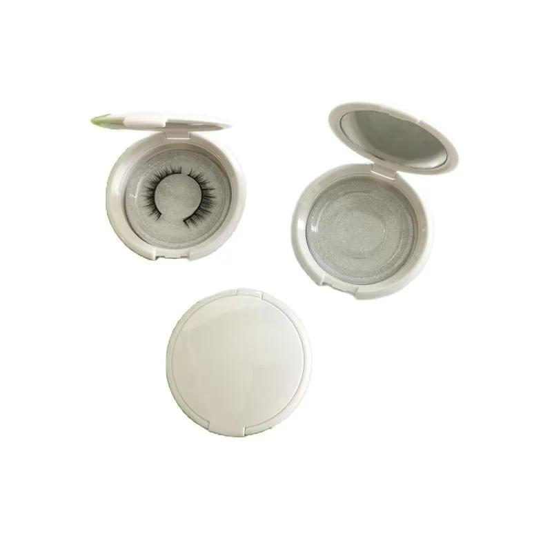 Empty Eyelash Holder Round White Pressed Blush Compact Powder Case Lashes Storage Single False Eyelash Packaging Box 