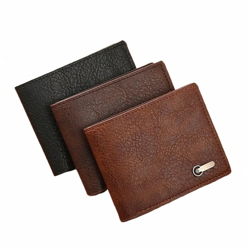 Men Pourse Black Coin Wallet Male Busin Cards d'identité Holder Pu Leather multiples fentes décontractées grande capacité Dollar Coin Mey sacs 51JZ #