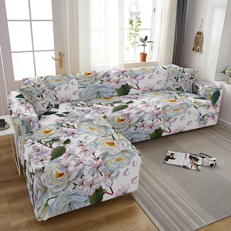 Modèle de fleurs élégantes Cover-housses de canapé élastique Lavable Stretch Habvert pour le salon 1/2/3/4 Seater Couch Coup de chaise