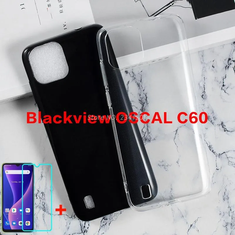 Soft Black TPU Case For Blackview Oscal C60 Transparent Phone Cover Tempered Glass For Blackview Oscal C60 C 60 Screen Protector