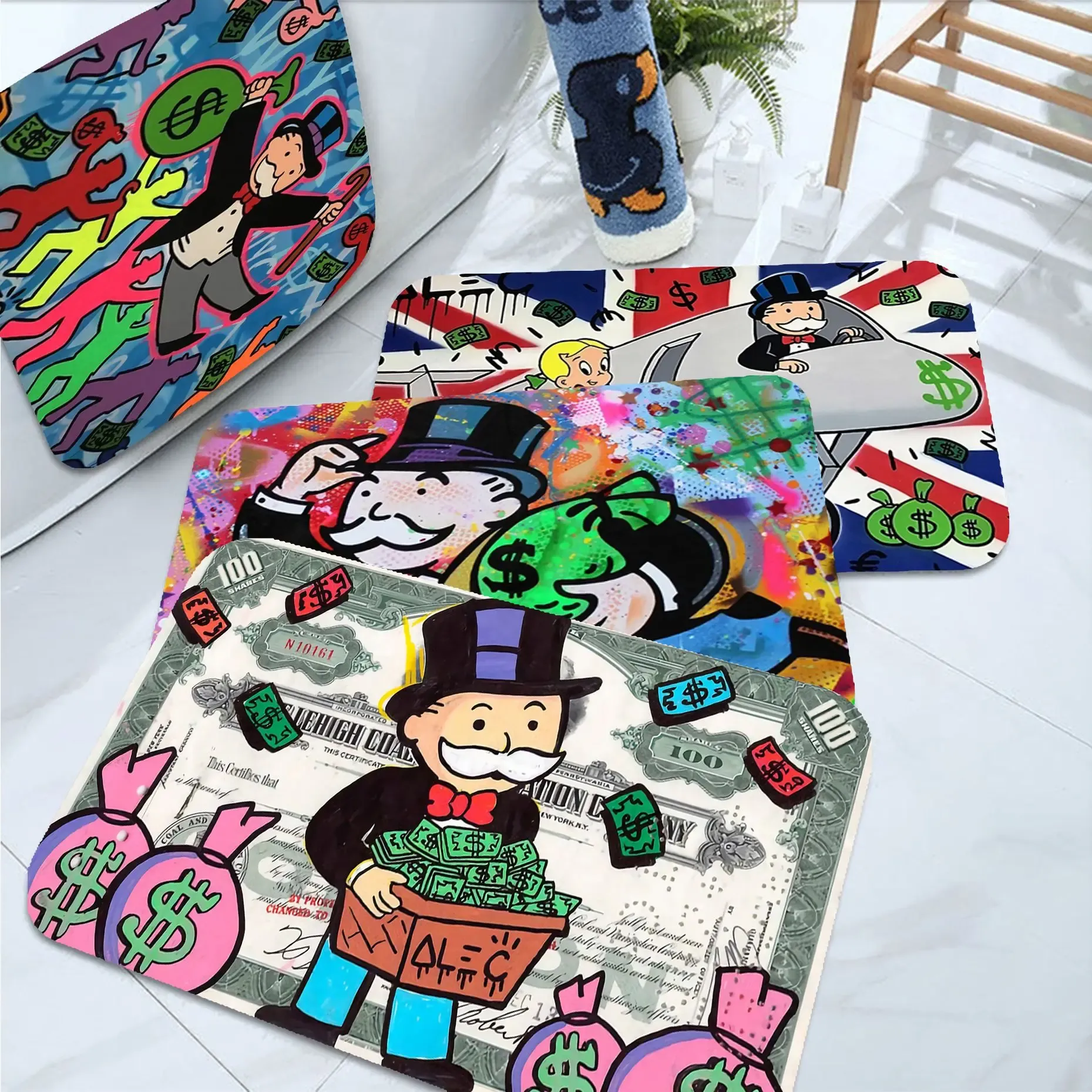 Processors Cartoon Dollar Monopolys Entrance Door Mat Washable Nonslip Living Room Sofa Chairs Area Mat Kitchen Bedside Area Rugs