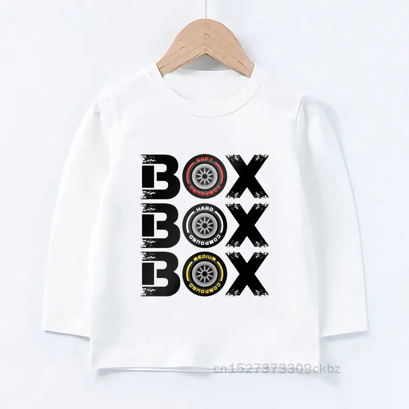 "Box Box Box" F1 Tire composto Design per bambini maglietta a maniche lunghe bambini abiti regalo estivi boy hipster tops per bambini