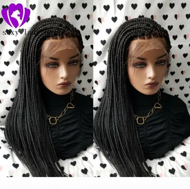 2021 New brazilian Braided full lace front Wig Braided Box Braids Synthetic Lace Front Wig Heat Resistant Fiber Hair for black wom8227098